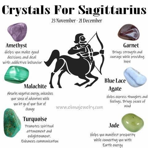 the crystals for sagitarius are shown in this chart with their corresponding colors