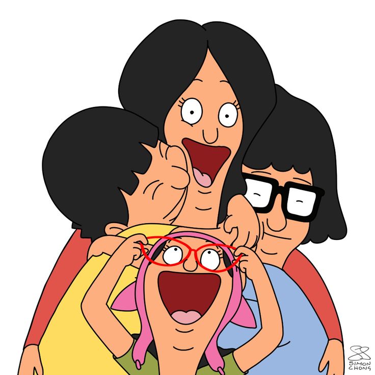 an animated image of three people with glasses on their heads and one person holding the other's head