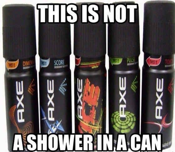 six different types of deodorant sprays with the caption, this is not a shower in a can