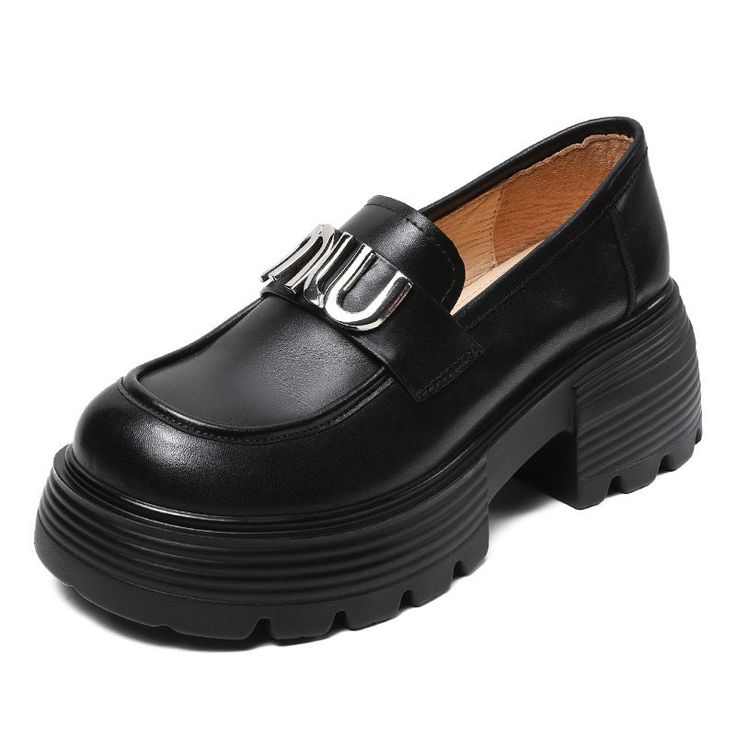 Women Minimalist Leather Chunky Platform Loafers-RAIIFY Trendy Slip-on Platform Loafers With Metal Feet, Chunky Platform Synthetic Slip-on Loafers, Synthetic Chunky Platform Slip-on Loafers, Trendy Chunky Platform Loafers With Round Toe, Chunky Platform Loafers With Round Toe, Fall Platform Loafers Flat, Platform Loafers With Round Toe In Faux Leather, Leather Slip-on Platform Loafers With Chunky Platform, Trendy Faux Leather Loafers With Flat Heel