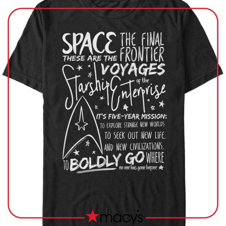 in stock Black T-shirt With Lettering For Fan Merchandise, Black Fan Apparel T-shirt With Lettering, Black T-shirt With Lettering For Fans, Kirk Spock, Star Trek Shirt, James T Kirk, The Final Frontier, Usa Print, Spock