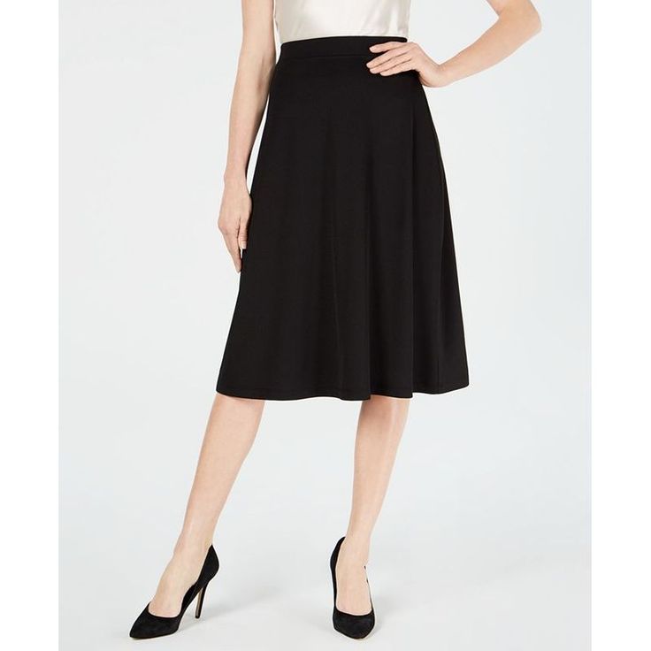 Bring A Classic Silhouette To Workweek Looks With This Pull-On A-Line Midi Skirt From Kasper. Black A-line Bottoms For Workwear, Flattering Black Lined Skirt, Flattering Black Skirt For Spring, Black A-line Bottoms For Work, Black Relaxed Flattering Skirt, Flattering Black Stretch Skirt, Flattering Stretch Black Skirt, Classic Black Midi-length Bottoms, Classic Black Midi Length Bottoms