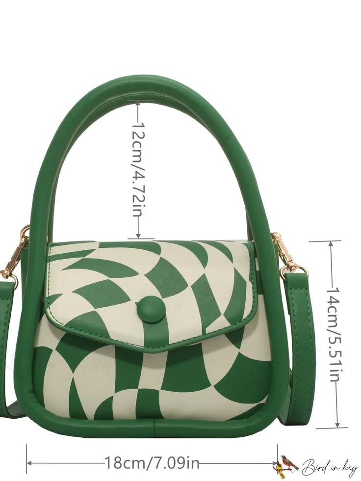 BirdinBag - Compact Colorblock Geometric Square Bag Retro Green Shoulder Bag With Large Capacity, Retro Green Everyday Bag, Green Retro Everyday Bag, Retro Green Shoulder Satchel, Retro Green Bag With Removable Pouch, Retro Green Shoulder Bag Satchel, Retro Green Satchel Shoulder Bag, Trendy Green Rectangular Shoulder Bag, Modern Green Box Bag With Adjustable Strap