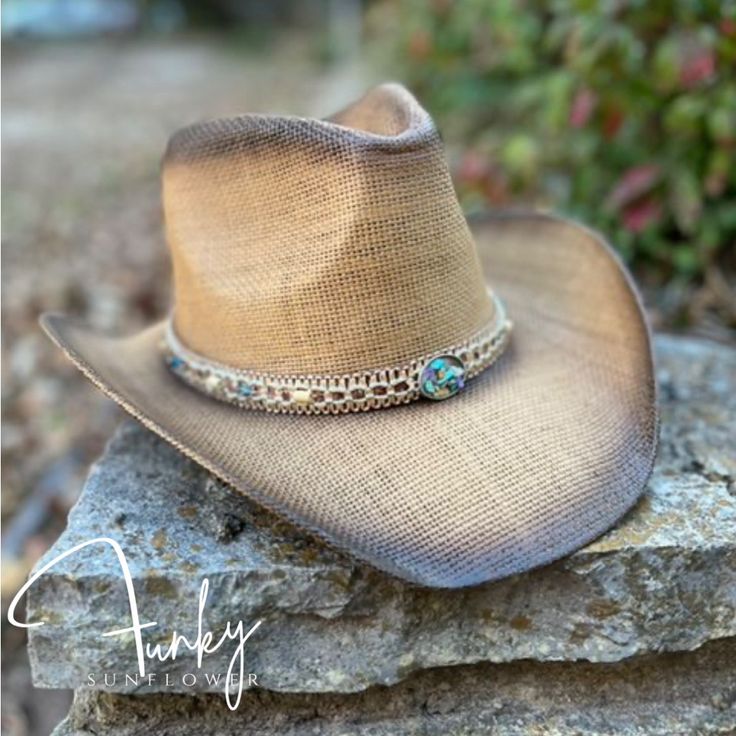 Brown Ombr, With Gold Chain Hat Band With Colorful Pebble Stones And Beads. Southern Style Brown Hat Bands For The Beach, Southern Style Brown Hat Bands For Beach, Country Style Beaded Straw Hat For Country Events, Southern Style Brown Hat Band For Beach, Summer Brown Beaded Hat, Beaded Hats For Western-themed Summer Events, Country Style Beaded Straw Hat For Rodeo, Western Style Beaded Fedora Sun Hat, Beaded Fedora Straw Hat For Rodeo