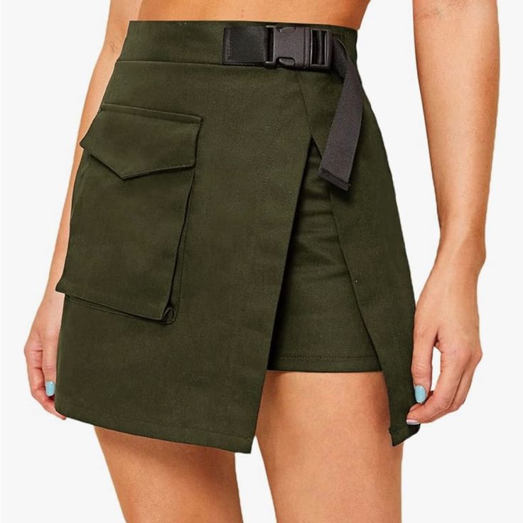 Wdirara Women's Cargo Skirt Asymmetrical High Waist Mini W/ Buckle Xl Brand New Never Worn Still In Its Packaging Spring Asymmetrical Skort With Built-in Shorts, Fall Mini Cargo Skirt With Belt Loops, Trendy Asymmetrical Bottoms With Pockets, Mini Length Shorts With Pockets For Fall, Casual Skort With Side Zipper, Mini Shorts With Pockets For Fall, Relaxed Asymmetrical Skirt With Belt Loops, Asymmetrical Spring Bottoms With Pockets, Spring Cargo Mini Skirt With Belt Loops