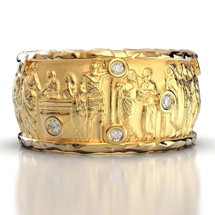 Embrace the timeless elegance of history with our Ancient Roman Style Gold Ring, a beautifully crafted piece that echoes the grandeur of the Roman Empire. This stunning ring features a classic design, highlighted by a sparkling diamond band, making it a perfect blend of ancient artistry and modern sophistication Band measurements: approx. 10mm wide , approx 2 mm thickMaterial: 18 solid gold, 14k solid goldColor: white gold, yellow gold and rose goldStone Type: 100% Natural DiamondsShape: 13 Roun Group Base, Roman Style, Roman Fashion, Jeweled Earrings, 18k Gold Ring, Ring Pendant Necklace, Unisex Jewelry, Engagement Ring Wedding Band, Gold Diamond Rings