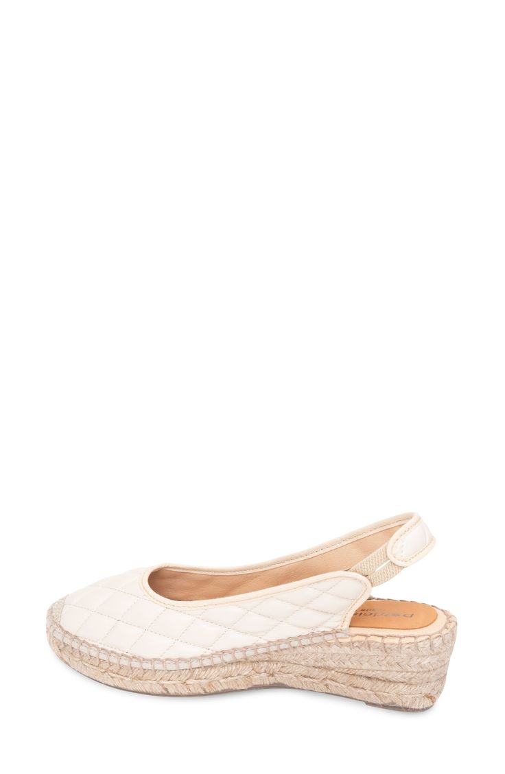 A braided cap toe adds to the handcrafted look of this slingback espadrille style with a luxe suede upper, leather lining and a grippy rubber sole. 2" heel; 3/4" platform Elasticized slingback strap Leather upper and lining/rubber sole Made in Spain Women's Shoes Cream Slip-on Espadrilles With Woven Sole, Beige Lace-up Espadrilles With Woven Sole, Textile Slip-on Espadrilles With Woven Sole, Beige Woven Slip-on Espadrilles, Beige Slip-on Wedge Sandals With Woven Sole, Espadrilles Style, Wedge Espadrille, Valencia, Women's Shoes