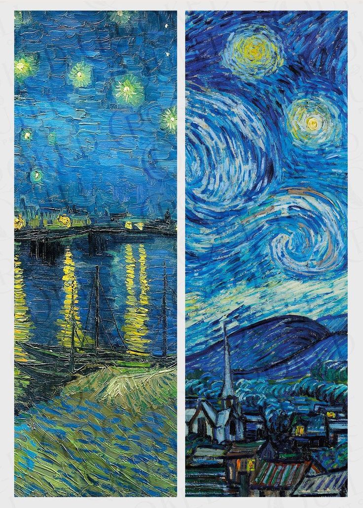 two paintings with different colors and designs on them