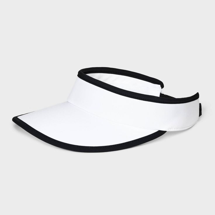 Why we're ALL IN: Adult visor hat made from lightweight fabric with added spandex for comfortable wear. A back push-lock offers a secure fit, while the UPF 50+ rated material offers protection from the harmful sun rays. A solid hue with a contrasting trim completes the sporty look. All in Motion™: Made for every move, priced for every day. White Breathable Sun Hat For Outdoor Activities, Adjustable Breathable Sun Hat For Sports, Adjustable Fit Functional Sun Hat For Sports, Functional Adjustable Fit Sun Hat For Sports, Breathable White Visor For Sports, Functional Adjustable Sun Hat For Sports, Sporty Sun Hat With Upf 50+ For Sports, White Visor Sun Hat For Outdoor Activities, Functional Hats For Summer Sports Events