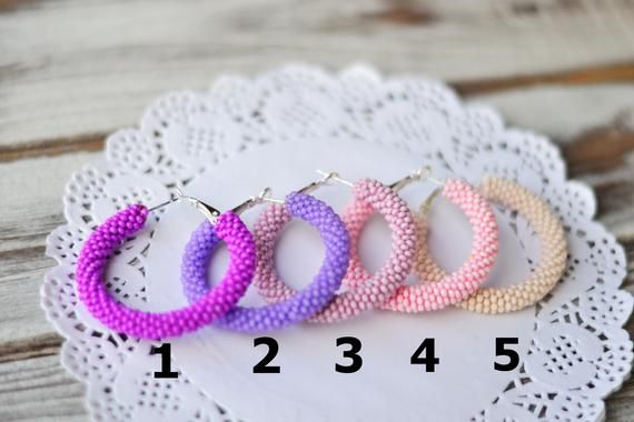 Beaded hoop earrings Purple violet lilac pink Statement beadwork earrings jewelry Embroidered earrin Pink Hoop Earrings For Wedding, Purple Small Hoop Earrings, Pink Hypoallergenic Small Hoop Earrings, Hypoallergenic Small Hoop Pink Earrings, Pink Hoop Beaded Earrings For Party, Pink Colorful Beaded Hoop Earrings For Parties, Pink Hoop Earrings With Colorful Beads For Party, Purple Round Hoop Earrings As Gift, Purple Round Hoop Earrings For Gift