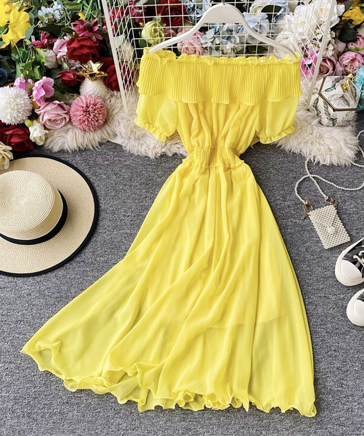 Yellow Dress Outfit, Strapless Summer Dress, Expensive Clothes, Summer Fashion Dresses, Basic Dress, Casual Summer Dresses, Dress Fashion, Purple Black, Yellow Dress