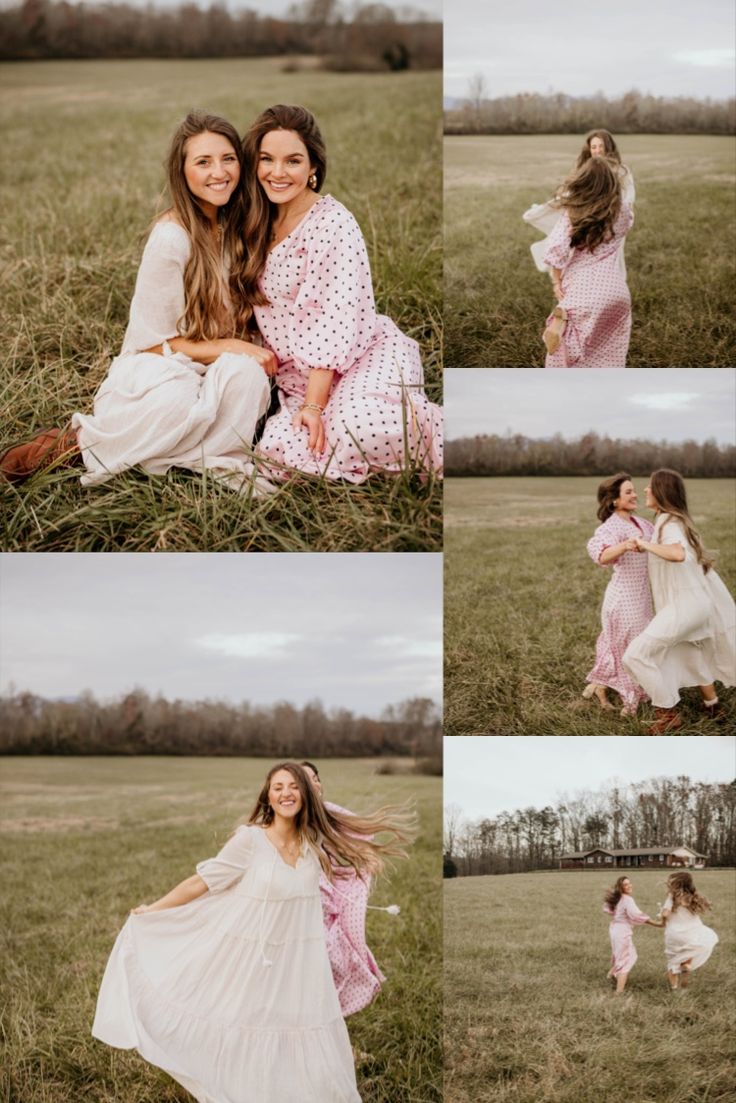 two women are sitting in the grass together