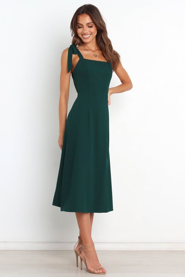 Laurel Dress - Emerald - Petal & Pup USA Green Mid Length Dress, Midi Semi Formal Dress, Green Midi Dress With Adjustable Straps, Chic Midi Length Dresses With Straps, Green Square Neck Dress With Adjustable Straps, Sundress Midi Dress With Smocked Back For Date Night, Elegant Green Dress With Tie Straps, Green Midi Dress With Spaghetti Straps And Tie Back, Elegant Backless Midi Dress With Adjustable Straps