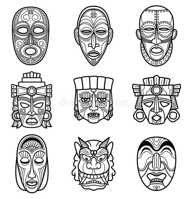 six african masks with different facial expressions royalty illustration