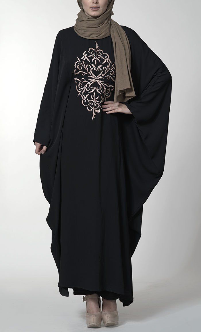 Kaftan Style Eid Abaya Dress Embellished Abaya For Eid, Elegant Dabka Khimar, Traditional Maxi Length Khimar For Eid, Elegant Dabka Maxi Dress, Elegant Maxi Dress With Dabka, Elegant Abaya With Dabka Work, Elegant Long Abaya With Dabka Work, Embellished Maxi Abaya For Eid, Eid Embellished Maxi Abaya