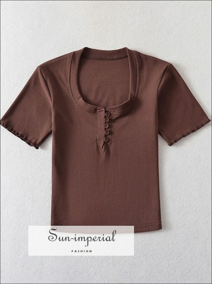 Style: Casual Origin: Mainland China Season: Summer Clothing Length: Short Decoration: Button Elasticity: High Stretch Sleeve Style: Regular Fabric Type: JERSEY Material: Cotton Material: Spandex Pattern Type: Solid Sleeve Length(cm): Short Fit: Fits smaller than usual. Please check this store's sizing info Pattern Them: Classic Style Tops Type: Tees Item Type: Tops Place Of Origin: China (Mainland) Gender: WOMEN Collar: Square Collar Fit Type: Skinny 60% Cotton, 35%Polyester, 5%SpandexSize Tabl Stretch Short Sleeve Top With Button Closure, Fitted T-shirt With Buttons, Fitted Solid T-shirt With Buttons, Stretch Crew Neck Top With Buttons, Stretch Cotton Tops With Buttons, Brown Short Sleeve Tops With Buttons, Fitted Short Sleeve T-shirt With Buttons, Brown Crew Neck Top With Buttons, Fitted Solid Color T-shirt With Buttons