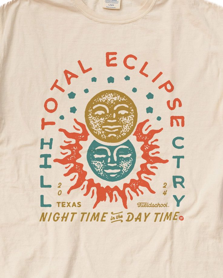 How often do you get to experience twilight in the middle of the day? Not often enough! With astrological vibes and earthy colors, this shirt was created to celebrate such an extraordinary experience. Made for everybody Vintage-washed and garment-dyed for a retro look and heavy feel 100% ring-spun heavy cotton for a super soft, comfortable feel that's gentle on skin No-shrink comfort and double-needle stitching for a dependable fit and lasting quality Classic crew style with a ribbed, lay-flat collar and shoulder-to-shoulder taping Made with quality cotton sourced from American farms Constructed by Hanes Comfort Wash. Midcentury Outfit, Vintage Tshirt Design, Retro Shirt Design, Tshirt Design Inspiration, Shirt Design Inspiration, Spring Clothes, Light Spring, Graphic Tee Design, Graphic Apparel