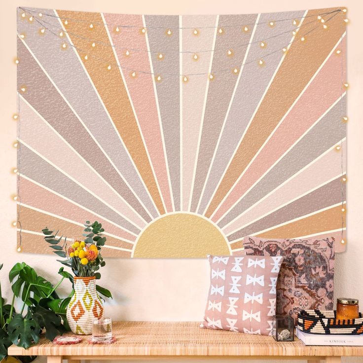 PRICES MAY VARY. 【Premium Design】exclusive creative pattern: 70s boho vintage burning sun art design. High-definition printing technology, with fine line details and strong and vivid colors, it will be a great decoration for your room. 【High quality】100% Polyester fiber, skin-friendly, good weight for hanging on wall. 【Gift】A wonderful gift choice. Various sizes: 36''high × 48''wide, 44''high × 60''wide, 60''high × 80''wide, 68''high × 90''wide. 【Easy to use】Hang this art tapestry with decorativ Beachy Tapestry, Purple Ceiling, 2023 Bedroom, Sun Tapestry, Wall Tapestry Bedroom, Aesthetic Sunrise, Tree Tapestry, Boho Sun, Tapestry Bedroom