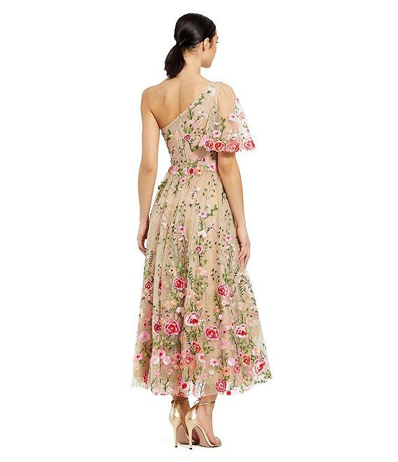 Mac Duggal Floral Lace Embroidered One Shoulder Short Sleeve Midi Dress | Dillard's Spring Floral Embellished Knee-length Midi Dress, Floral Embellished A-line Midi Dress, Off-shoulder Floral Applique Party Dress, Spring A-line Embroidered Party Dress, Feminine Midi Floral Embroidered Dress, Spring Evening Embroidered A-line Dress, Spring Formal Midi Dress With Floral Embroidery, Feminine Midi Floral Dress With Embroidery, Floral Embroidered Midi Dress For Spring