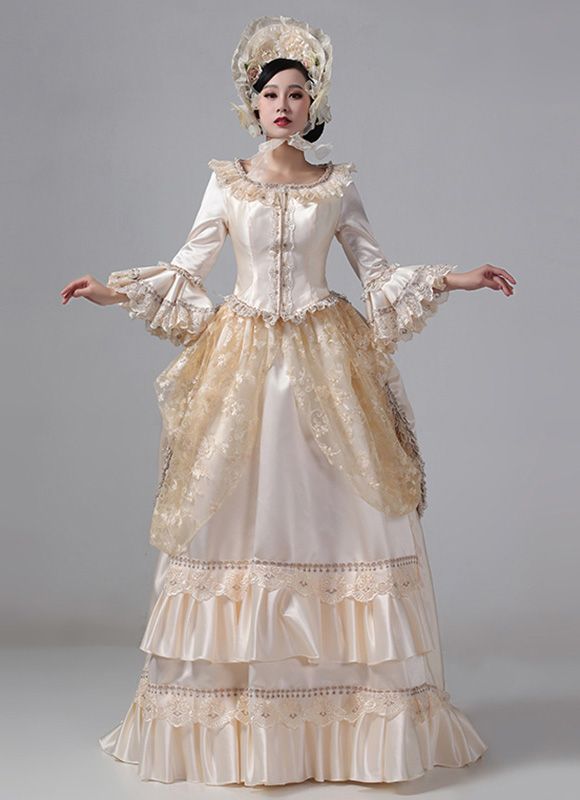 Champagne Victorian Bustle Reenactment Costumes Carnival Masquerade Party Dresses     Condition: Brand New   Color:Champagne   Material: This dress made of High Quality Satins,Lace, soft,smooth and comfortable to wear   Sleeve Length:Long Sleeve   Dresses Length:Floor-Length   Neckline:Square Collar   Decoration: Ruffles + Lace   Applicable People:Adult   Package Includes: Dress    amp;nbsp;     The length of skirt about 45 inches (114 cm) long from waist to hem regardless of size. This dress is Historical Victorian Dress For Costume Party, Vintage Baroque Dress For Costume Party, Vintage Dresses For Medieval Festivals, Vintage Victorian Dress For Fancy Dress And Medieval Festivals, Victorian Medieval Dress Ball Gown For Fancy Dress, Victorian Medieval Ball Gown For Fancy Dress, Baroque Victorian Dress For Costume Parties And Medieval Festivals, Baroque Victorian Dress For Costume And Medieval Festivals, Vintage Dresses For Medieval Festivals With Historical Design