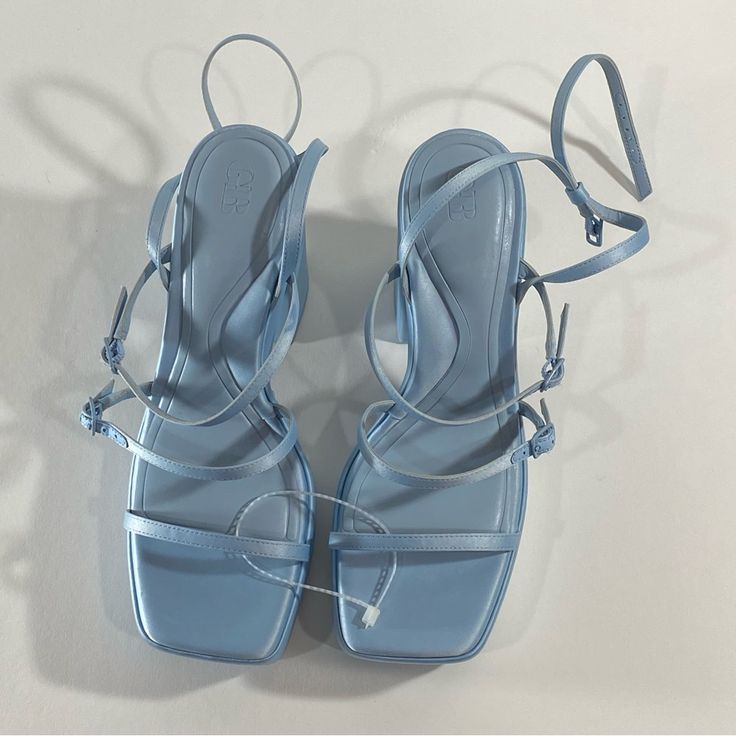 Gb Light Blue Heals. New With Tag Light Blue Strappy Heels, Light Blue Open Heel Synthetic Sandals, Light Blue Synthetic Open Heel Sandals, Blue Flat Heel Synthetic Sandals, Light Blue Sandals With Heel Strap And Round Toe, Blue Synthetic Flat Heel Sandals, Blue Synthetic Sandals With Flat Heel, Light Blue Open Heel Beach Heels, Light Blue Open Heel Sandals For Beach