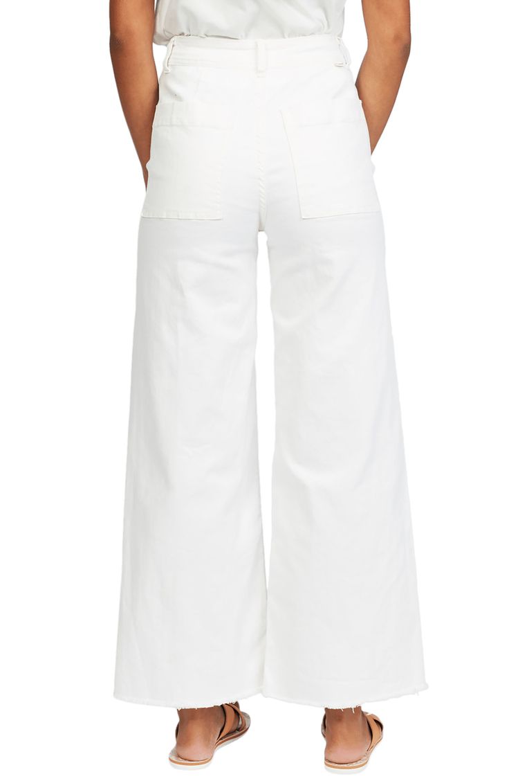 Dial in a retro vibe in these wide-legged pants cut to a cute, cropped length. 27 1/2" inseam; 20" leg opening; 11 1/2" front rise; 14 1/2" back rise (size 25) Zip fly with button closure Back patch pockets 98% cotton, 2% elastane Machine wash, tumble dry Imported Women's Clothing Chic Cropped Wide Leg Pants For Spring, Versatile High-waisted Wide Leg Cotton Pants, Versatile High-waisted Cotton Wide Leg Pants, Versatile Cotton Wide-leg Pants, Chic High-waisted Cotton Wide Leg Pants, Chic Cotton High Waist Wide Leg Pants, Chic Cotton High-waisted Wide Leg Pants, Cotton Bottoms With Elastic Waistband And Cropped Leg, Versatile Wide Leg Cotton Pants