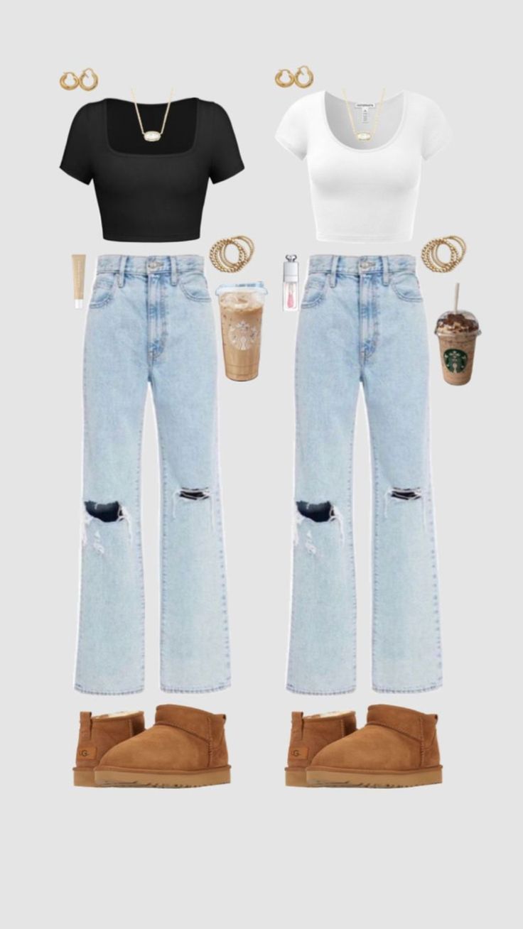 two pieces of clothing with jeans and boots