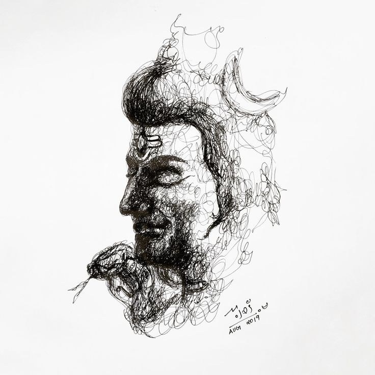 a black and white drawing of a man's face