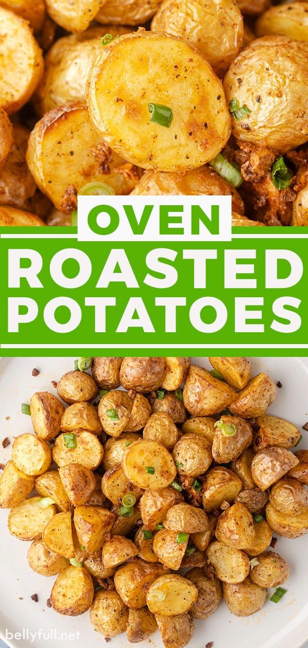 oven roasted potatoes on a plate with the title overlay