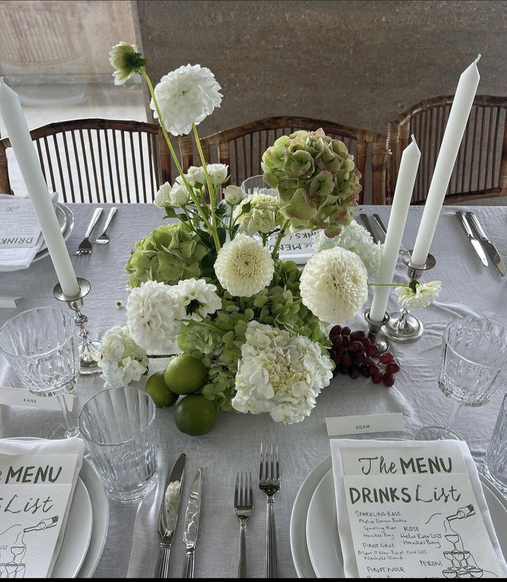 Green Hydrangea Wedding, White And Green Flowers, Green Wedding Flowers, Hydrangea Centerpiece, Wedding Reception Flowers, Hydrangeas Wedding, Wedding Arrangements, Wedding Table Settings, Wedding Mood Board