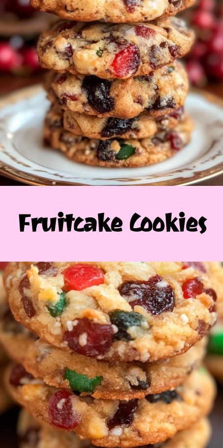 Festive Fruitcake Cookies - A Modern Twist on a Holiday Classic Enjoy holiday baking with these Fruitcake Cookies that blend traditional flavors in a convenient cookie form. Perfect for festive gatherings or homemade gifts, these cookies are sure to delight everyone! Fruit Cake Cookies With Bourbon, Slovak Christmas Cookies, Fruit And Nut Cookies, Old Fashioned Fruit Cake Cookies, Christmas Cookies Recipes Holiday Xmas, Fruit Cookies Recipes, Xmas Baking Recipes, Fruitcake Cookies Recipe, Fruit Cake Cookies Recipe