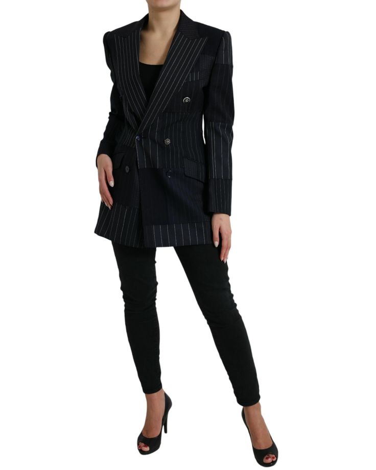 Womens Dolce & Gabbana blazer Striped pattern Peak lapels Front button fastening Front pockets Long sleeves Double-breasted coat jacket blazer Color: Black Button closure Logo details Made in Italy Material: 100% Virgin Wool Lining: 92% Silk 8% Elastane Exclusive and high craftsmanship Exude Confidence, Dolce E Gabbana, Double Breasted Coat, Double Breasted Blazer, Jacket Blazer, Dolce & Gabbana, Black Button, Wool Blazer, Colored Blazer