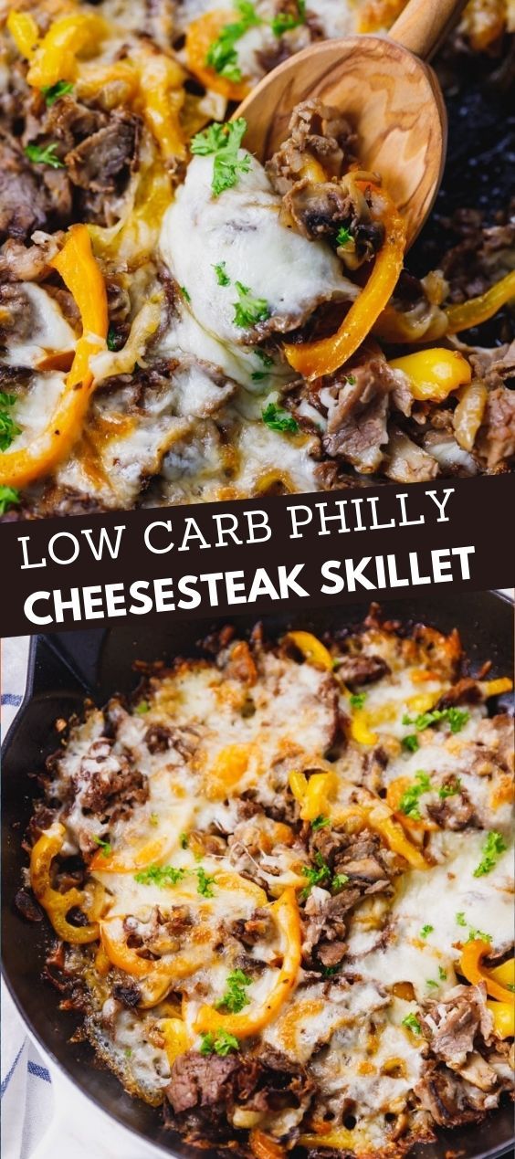 low carb phily cheesesteak skillet is the perfect meal for busy nights