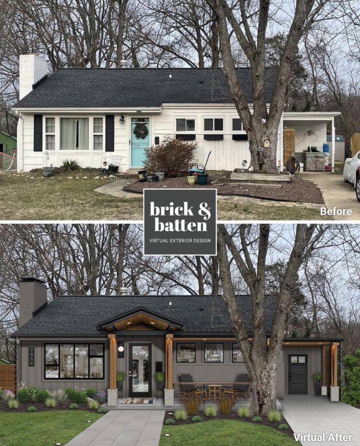 before and after photos of a house in the suburbs