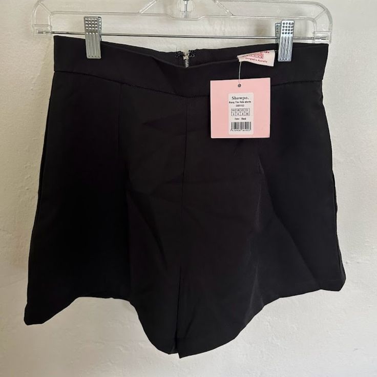 High Waist Shorts; Black; New With Tag Chic Solid Color High-waisted Shorts, Chic Solid Color Short Length Bottoms, Black Bottoms With Built-in Shorts For Work, Black Skort With Built-in Shorts For Day Out, Chic Solid Shorts For Night Out, Spring Bottoms With Built-in Shorts For Going Out, Black Short Bottoms For Spring, Chic Black Wide Leg Shorts, Black Short Pants For Spring