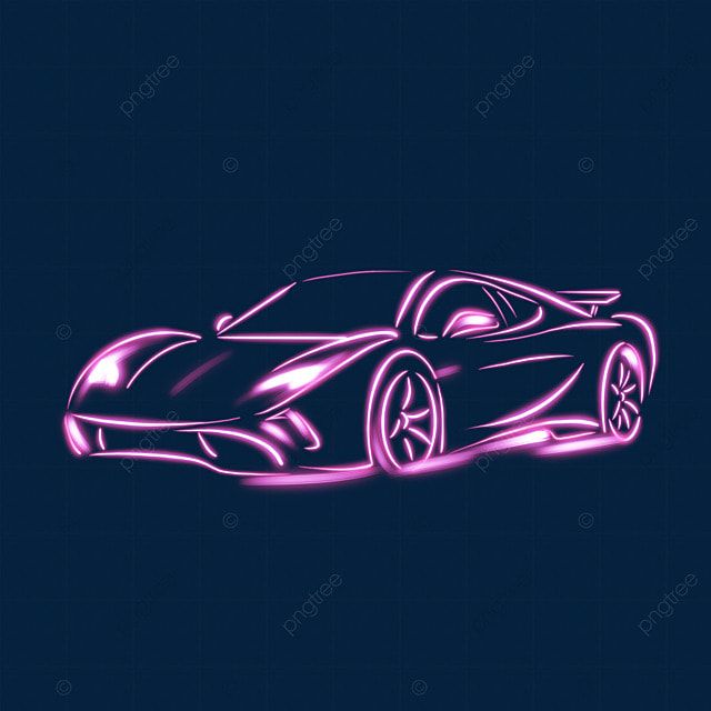 a neon colored sports car on a dark blue background, illustration, drawing png and psd