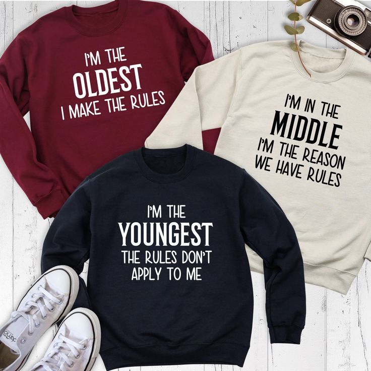 Humorous Siblings Rules Sweatshirts, Oldest Middle Youngest Funny Siblings Hoodie, Matching Family Tees,  Sister Brother Birthday Shirt Show off your sibling pride with our Humorous Sweatshirt collection, featuring Siblings Rules Sweatshirts for every family member! Whether you're the Oldest Hoodie wearer, the Middle Hoodie champion, or the Youngest Hoodie star, these Funny Siblings Shirts are perfect for adding laughter to your family gatherings. Perfect for Matching Family Tees, this collectio Oldest Middle Youngest Shirts, Birthday Long Sleeve Hoodie With Letter Print, Long Sleeve Hoodie With Letter Print For Birthday, Birthday Letter Print Long Sleeve Hoodie, Casual Cotton Hoodie For Birthday, Cotton Sweatshirt For Birthday In Winter, Long Sleeve Fall Birthday Sweatshirt, Casual Cotton Sweatshirt For Birthday, Cotton Sweatshirt For Winter Birthday