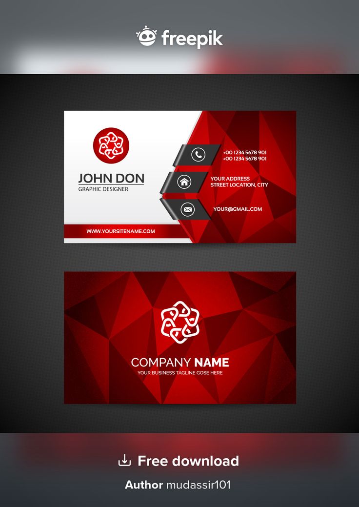 a red business card with an abstract design