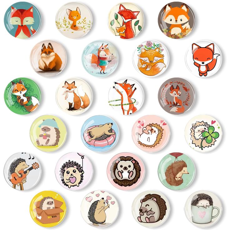 a bunch of buttons with different animals on them