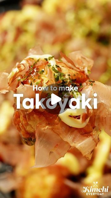 the words how to make takeyaki are in front of an image of food