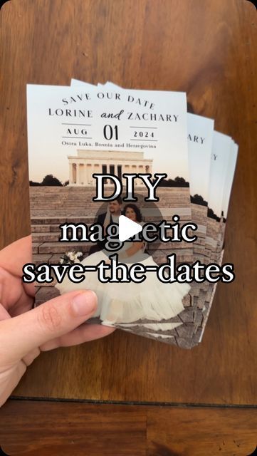 someone holding up some cards with the words diy magnetic save - the - dates