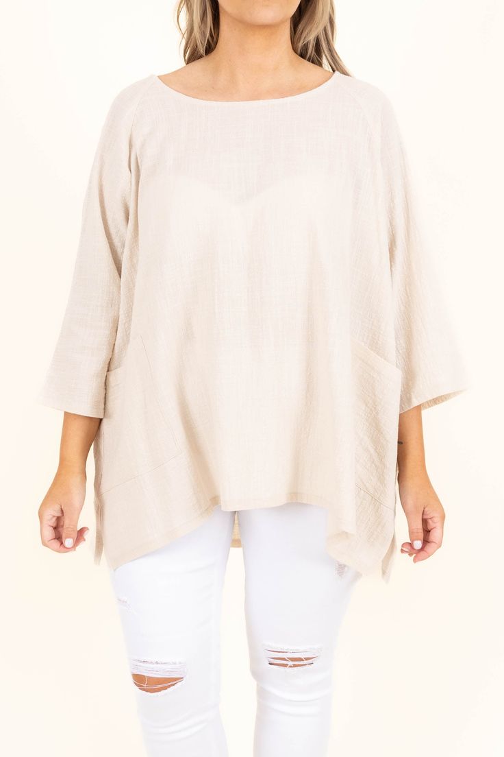 Don't think too much, you need this beauty in your wardrobe! The neutral sand beige color is just in time for the season! The functional pockets and lightweight design is great for a casual day out! We see this top paired with some skinnies or shorts for a classic chic look! 100% Cotton Versatile Oversized Tops With Pockets, Beige Relaxed Fit Blouse For Layering, Beige Cotton Tops With Pockets, Oversized Neutral Tops With Pockets, Oversized Neutral Top With Pockets, Casual Taupe Tops For Day Out, Versatile Cream Top For Day Out, Versatile Cream Tops For Day Out, Versatile Beige Tops For Spring