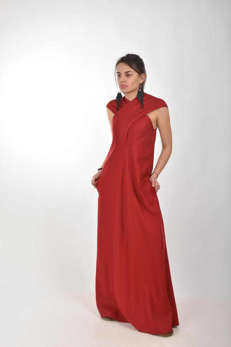 "Linen Maxi Dress, Red Linen Dress, Linen Clothing ◈ Stylish and chic fashion is our shared dream! You can be sure that this piece is made with a lot of love and craftsmanship. ◈ S I Z I N G ◈ The model wears size S and the length of the item is approximately 135 cm. This item is available from XS to 4XL. Please, have a look at my Size Chart below before placing your order. ◈ D E L I V E R Y ◈ This item will be shipped in up to 5 days after your order was placed. We use Express worldwide shippin Red V-neck Wedding Dress, Red Short Sleeve Wedding Dress, Sleeveless Red Maxi Dress For Wedding, Red Sleeveless Maxi Dress For Wedding, Sleeveless Red Wedding Dress, Red A-line Maxi Dress For Wedding, Red Short Sleeve Bridesmaid Dress, Red Sleeveless Midi Dress For Bridesmaid, Sleeveless Red Midi Bridesmaid Dress