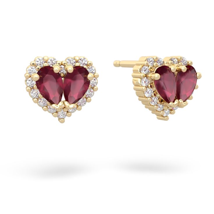 Imagine, if you will, a world where elegance dances with passion, where every glance carries a hint of mystery. Introducing our ruby and  Halo Heart Earrings - a tribute to timeless sophistication.These exquisite earrings, crafted in luxurious metal, feature heart-shaped gems that symbolize your love and whisper tales of romance. Encircling each heart is a delicate halo of 1/3 total carats of SI diamonds. Yellow Gold Ruby Earrings With Brilliant Cut, Ruby Earrings With Brilliant Cut For Anniversary, Anniversary Ruby Earrings With Brilliant Cut, Luxury Diamond Earrings For Valentine's Day Formal, Red Ruby Diamond Earrings For Wedding, Red Brilliant Cut Earrings For Anniversary, Ruby Earrings For Valentine's Day, Gift Ruby Diamond Earrings In Red, Red Ruby Diamond Earrings Gift