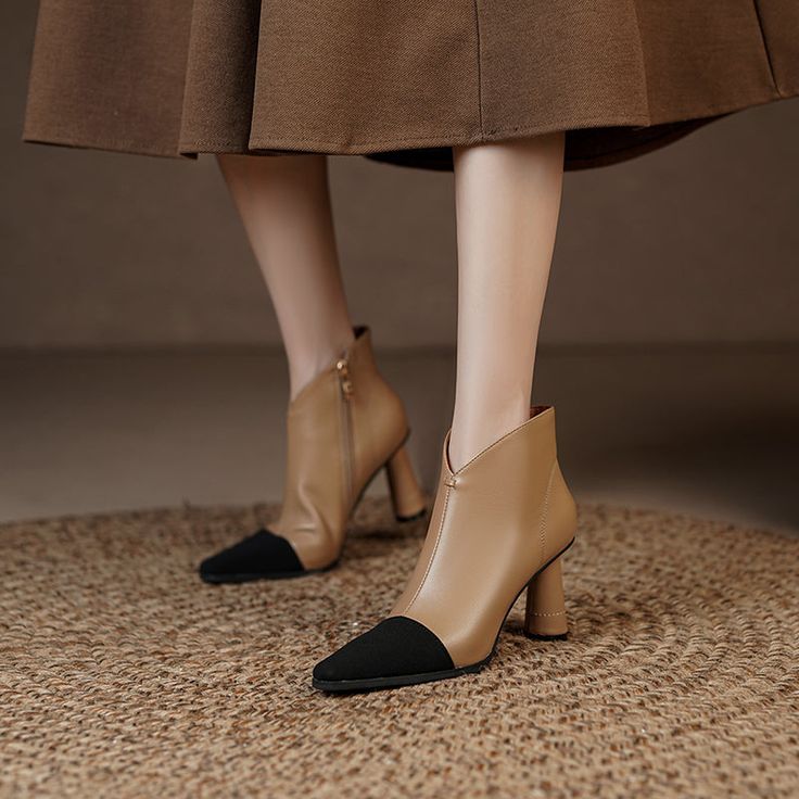 Looking for the perfect footwear to take your style up a notch? Check out our nude ankle boots! Made of premium leather. they are soft and comfortable to wear. The 3'' heels add just the right amount of height. while the cap toe gives them a classy look. Whether you're dressing up for a night out or pairing them with your favorite jeans for a casual yet chic look. these boots are sure to become your new go-to's! Upper: Leather Lining: Leather Outsole: TPR Toe: Cap Toe Closure: Zip Heel: 7cm/2.8' Beige Ankle Boot Heeled Boots For Winter, Beige Ankle Heeled Boots For Winter, Beige Ankle Boot Heeled Boots For Fall, Beige Booties For Work In Fall, Fall Beige Heels Medium Width, Beige Fall Booties For Workwear, Beige Sculpted Heels For Fall, Fall Medium Width Beige Heels, Beige Heels With Padded Ankle And Round Toe