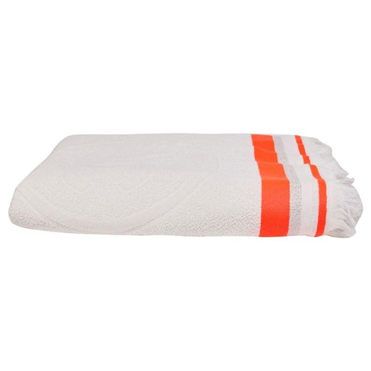 an orange and white towel on a white background