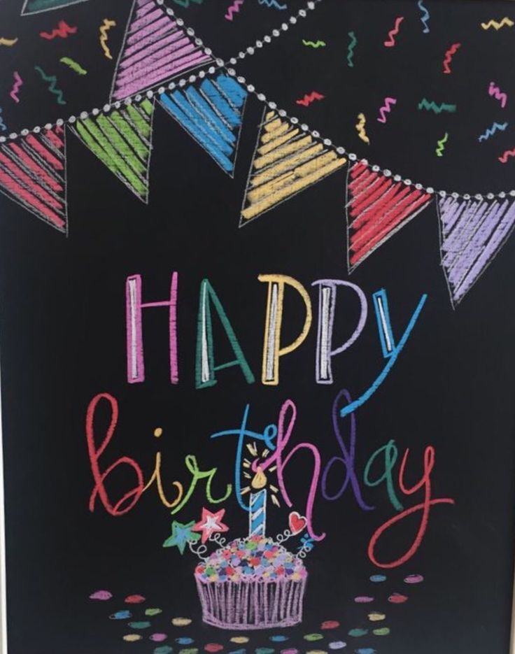 a chalkboard with the words happy birthday written on it