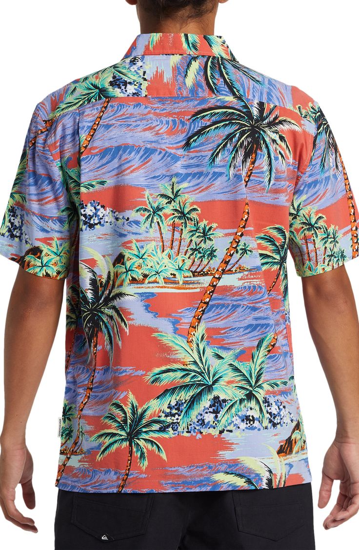 Feel like you're on vacation no matter what you're doing in this island-print camp shirt woven in a light and drapey organic-cotton blend. Front button closure Notched collar Short sleeves Chest patch pocket 57% organic cotton, 43% viscose Machine wash, tumble dry Imported Vacation Camp Shirt With All Over Print, Beach Camp Shirt With All Over Print, Beach Season Camp Shirt With All Over Print, Summer Vacation Short Sleeve Shirt With All Over Print, Vacation Short Sleeve Shirt With All Over Print, Vacation Short Sleeve Shirt With Camp Collar, Cotton Camp Shirt With All Over Print For Vacation, Graphic Print Camp Collar Hawaiian Shirt For Beach Season, Tropical Camp Shirt With All-over Print For Beach Season