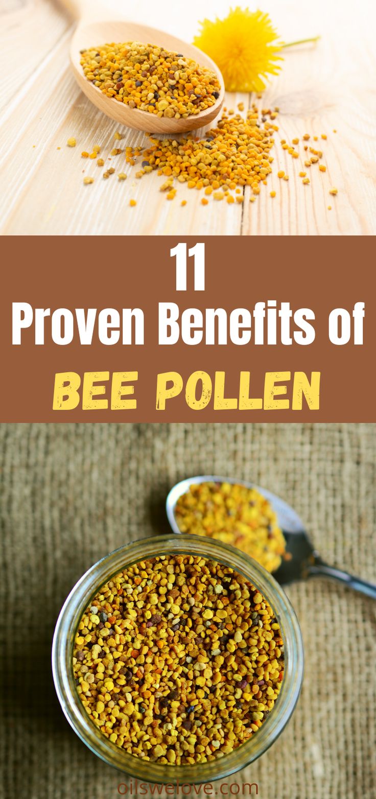 the benefits of bee pollen for hair and skin are shown in two bowls with spoons