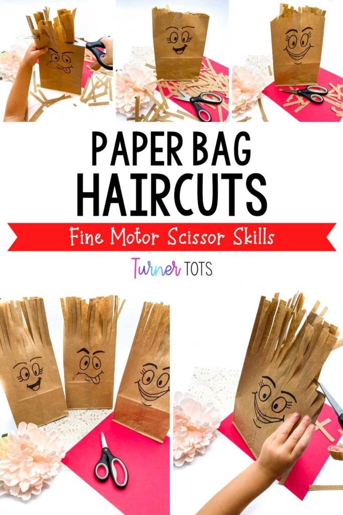 paper bag haircuts for kids to make with scissors and other crafting supplies